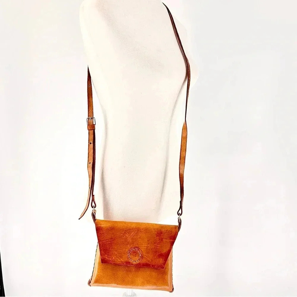 Handmade hard leather envelope case crossbody with magnetic closure